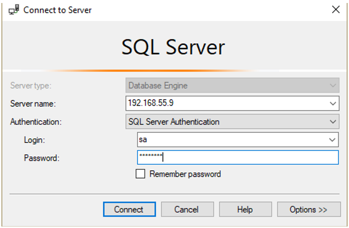 การเชื่อมต่อไปยัง SQL Server บน Linux ด้วย SQL Server Management Studio (SSMS)