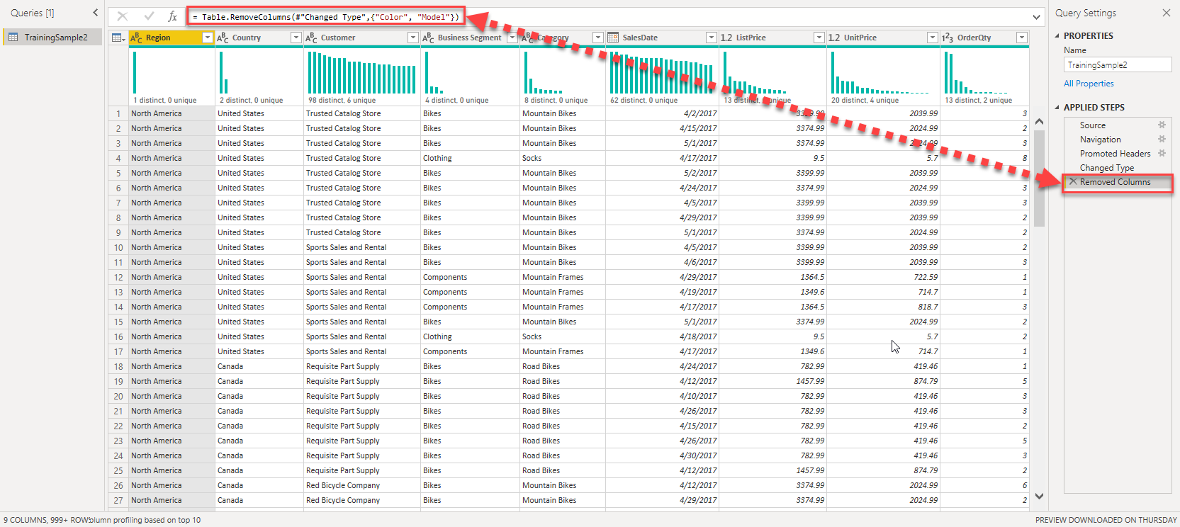 รูปภาพแสดงการใช้ Formula Removed Columns