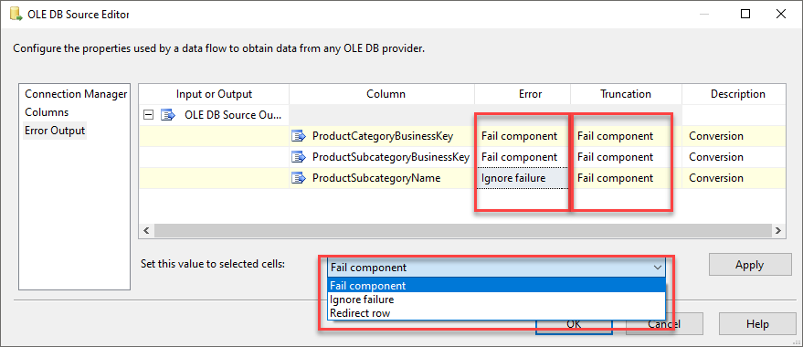 รูปภาพแสดงตัวเลือกการดักข้อผิดพลาดที่ Source