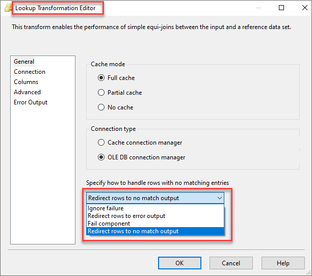 รูปภาพแสดงตัวเลือกการดักข้อผิดพลาดที่ Transformation
