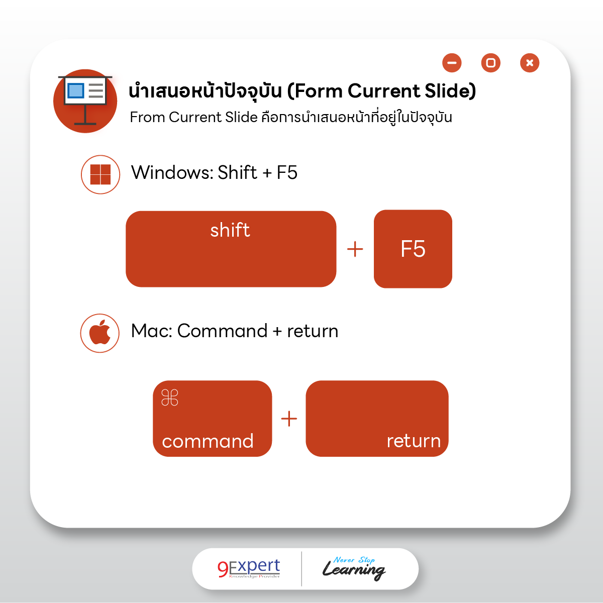 การนำเสนอหน้าปัจจุบันของ Presentation บน PowerPoint