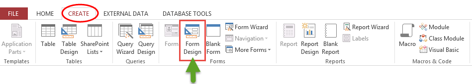 ใช้ครื่องมือ Form Design ที่ป้าย Create