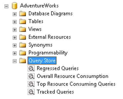 Query Store โฟลเดอร์ ที่แสดงขึ้นมา