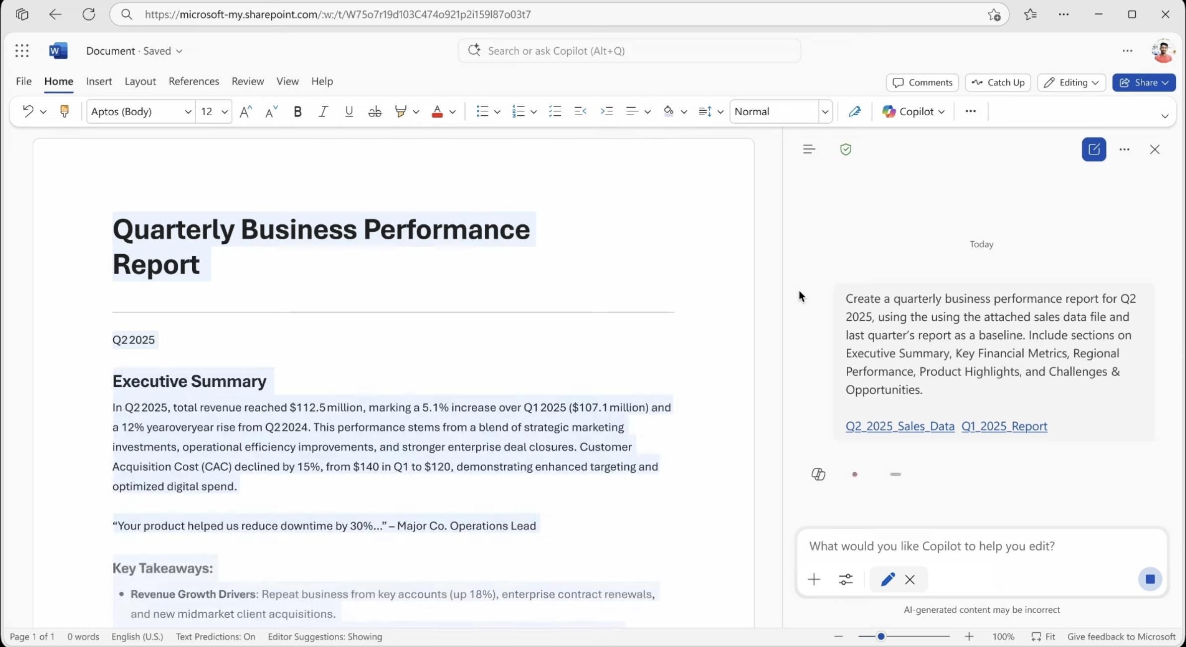 Agent Mode ใน Word ในเรื่องของการสรุปข้อมูลใน Q2