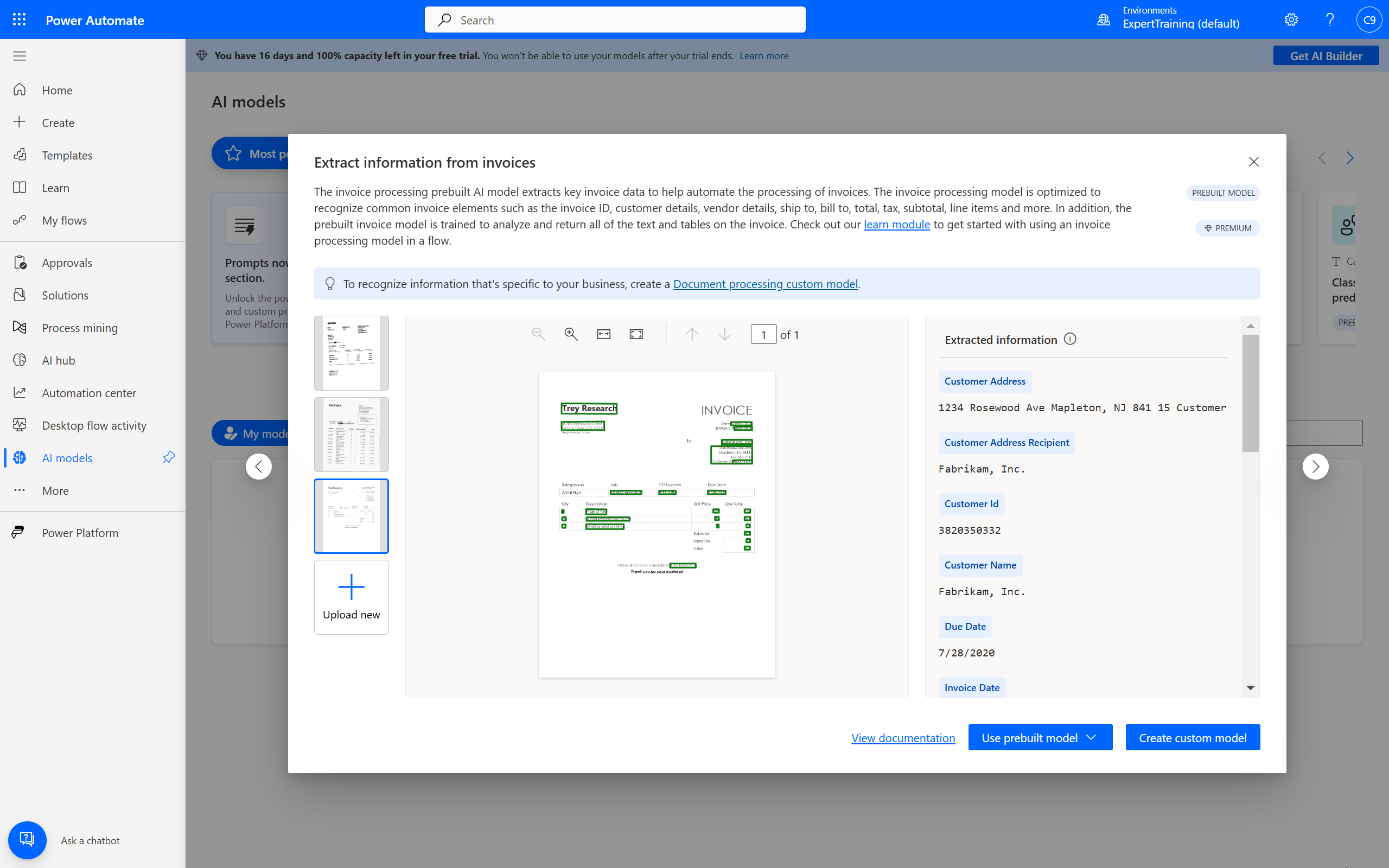 AI Models Extract information from invoices เพื่อสกัดข้อมูลต่าง ๆ ใน ใบแจ้งหนี้ (Invoice) ได้