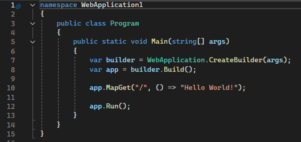 สร้างโปรเจ็กต์แล้วเปิดไฟล์ program.cs จะเห็นโค้ดดังนี้