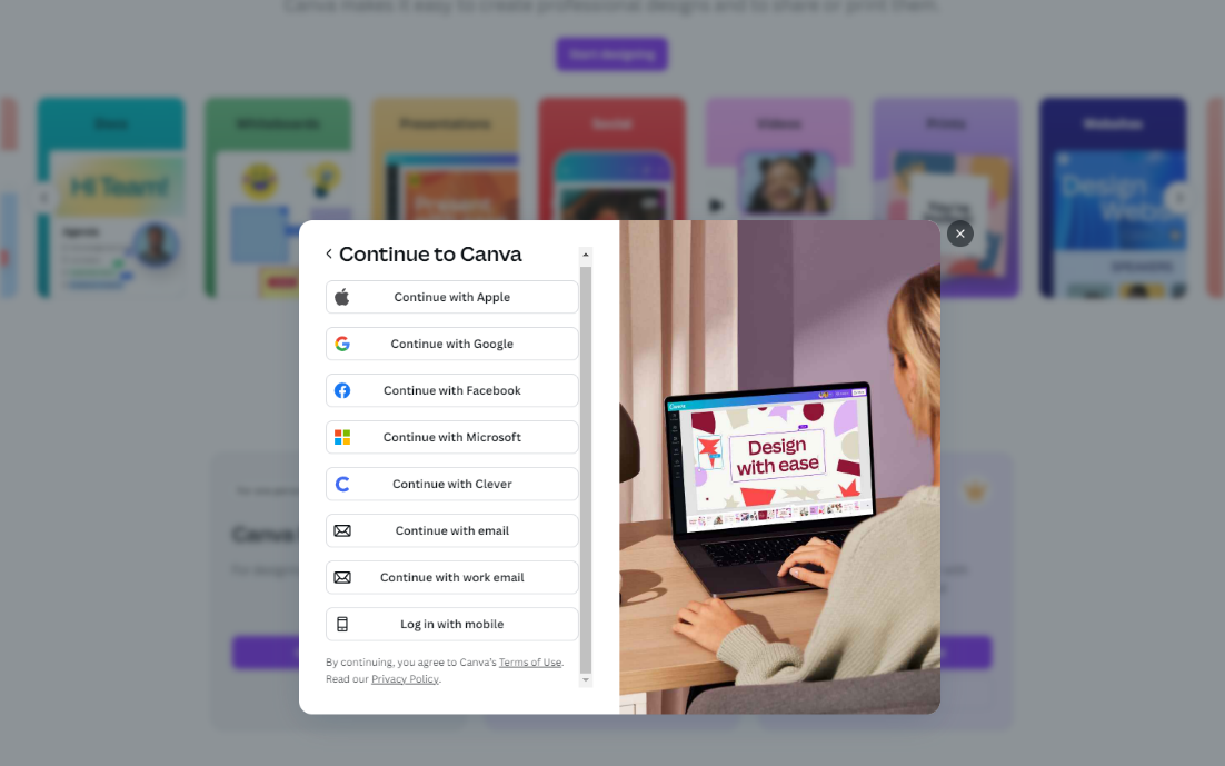 การสมัครเพื่อเริ่มต้นใช้งานของ Canva