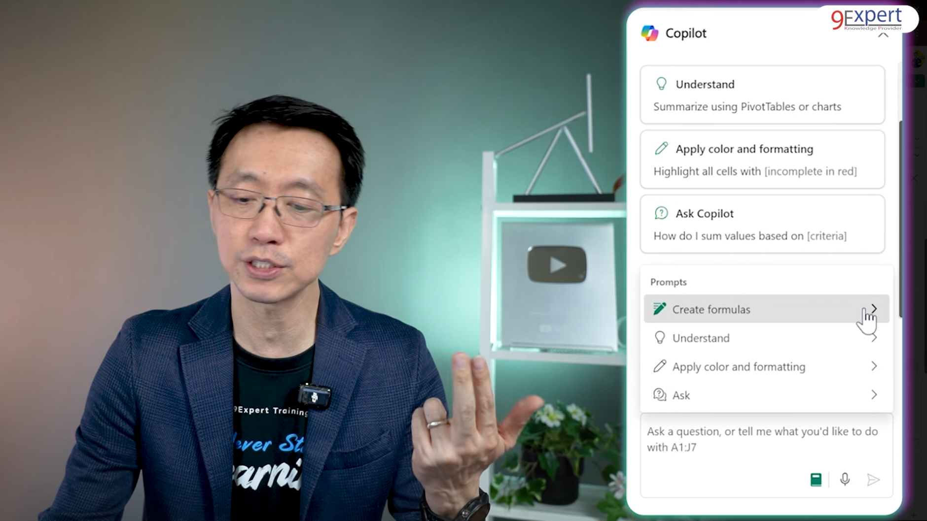 หน้าต่างการใช้งาน Copilot บน Excel