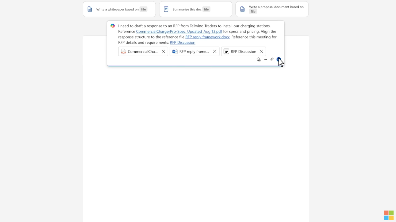 Copilot ใน Word ในการช่วยร่างเอกสารโดยอ้างอิงไฟล์ต่าง ๆ