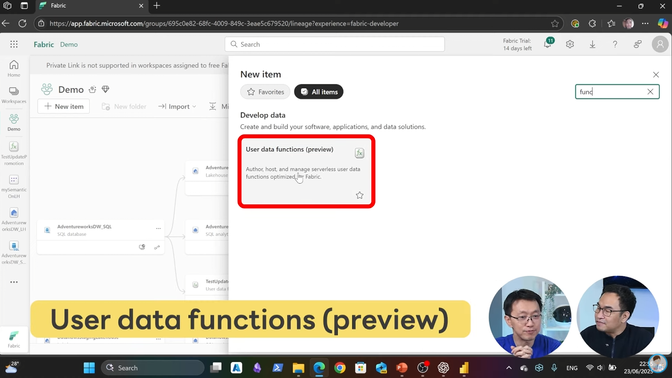 User data functions (preview) สามารถสร้างได้หลังทำกดเปิด Enabled ที่ Admin portal