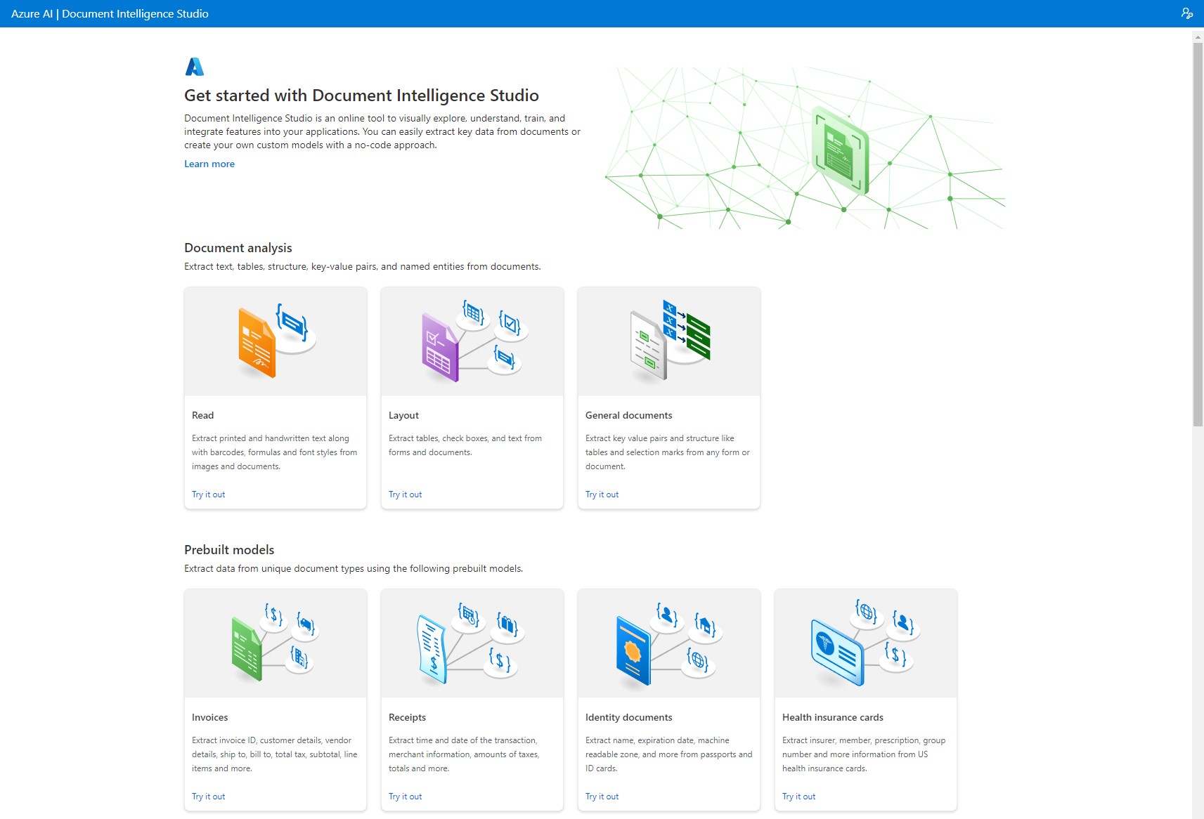 หน้าตาของ Azure AI Document Intelligence