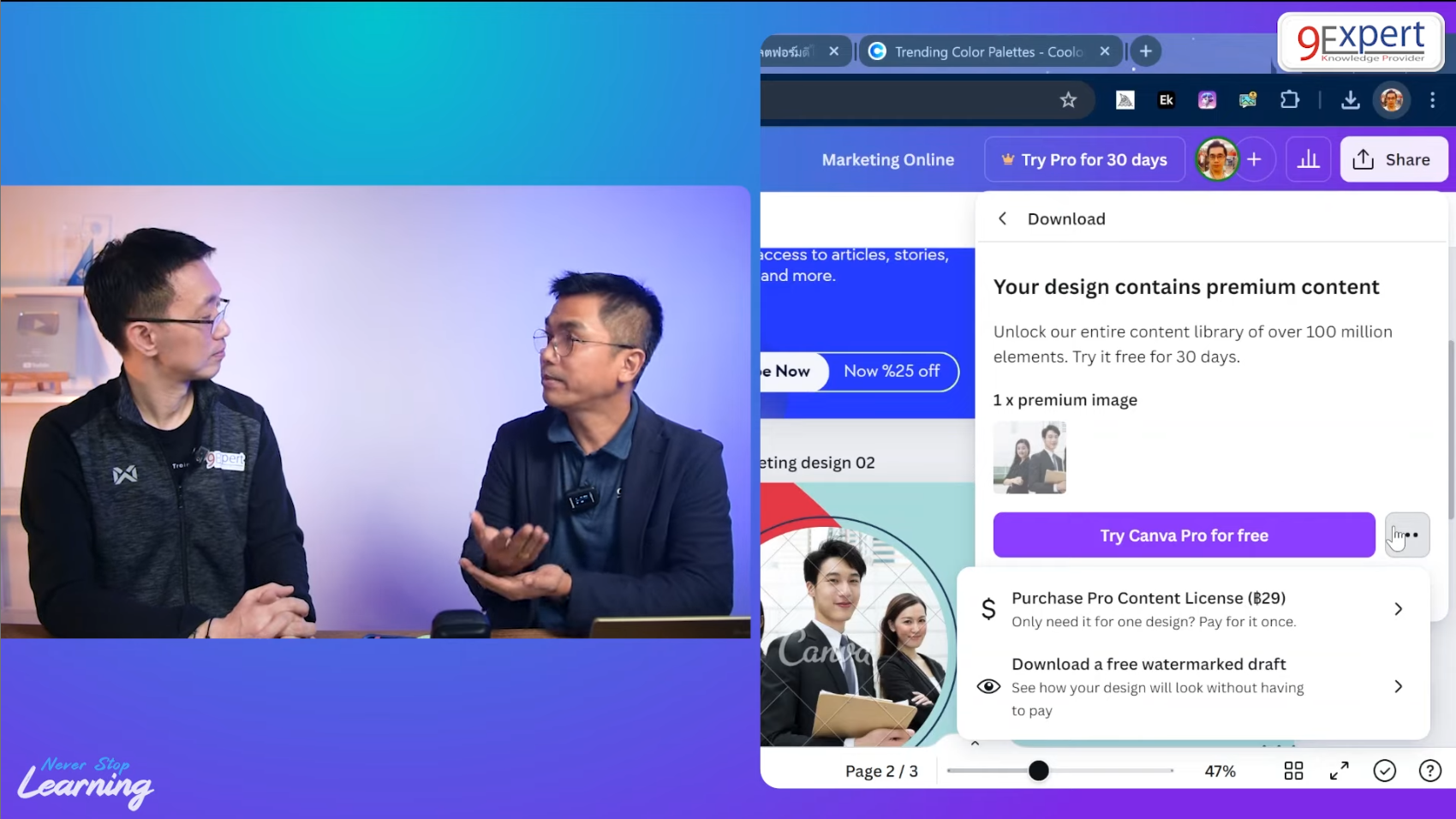 การ Download ในหน้าที่มีการใช้งานรูประดับ Pro