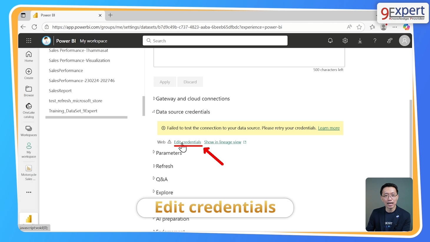 ตั้งค่า Edit credentials เพื่อให้สามารถตั้งค่าการ Refresh ข้อมูลได้