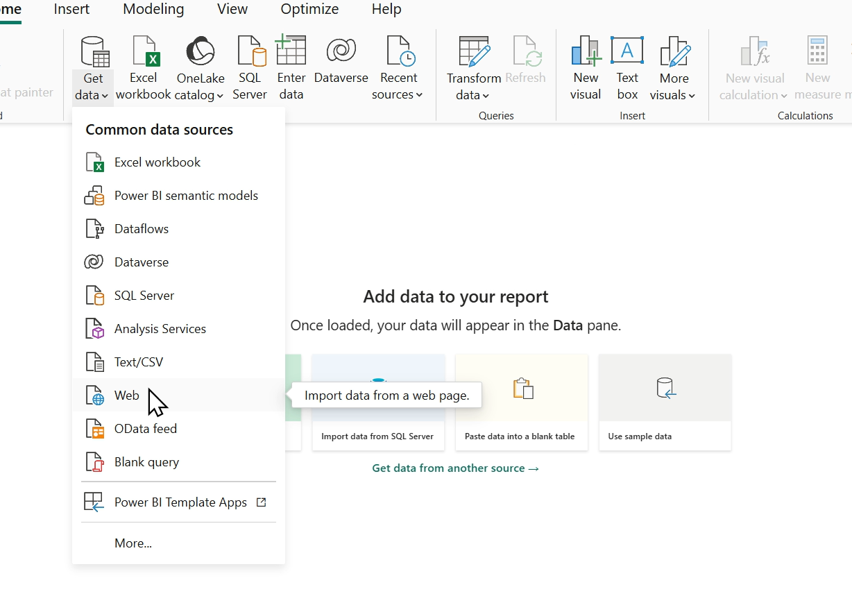 การนำเข้าข้อมูลด้วย Web บน Power BI