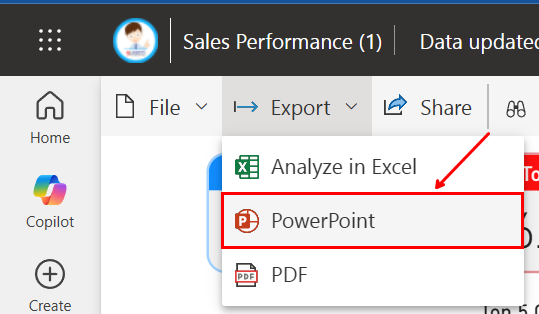 บน Power BI Service เราสามารถเลือกการ Export ได้หลากหลาย