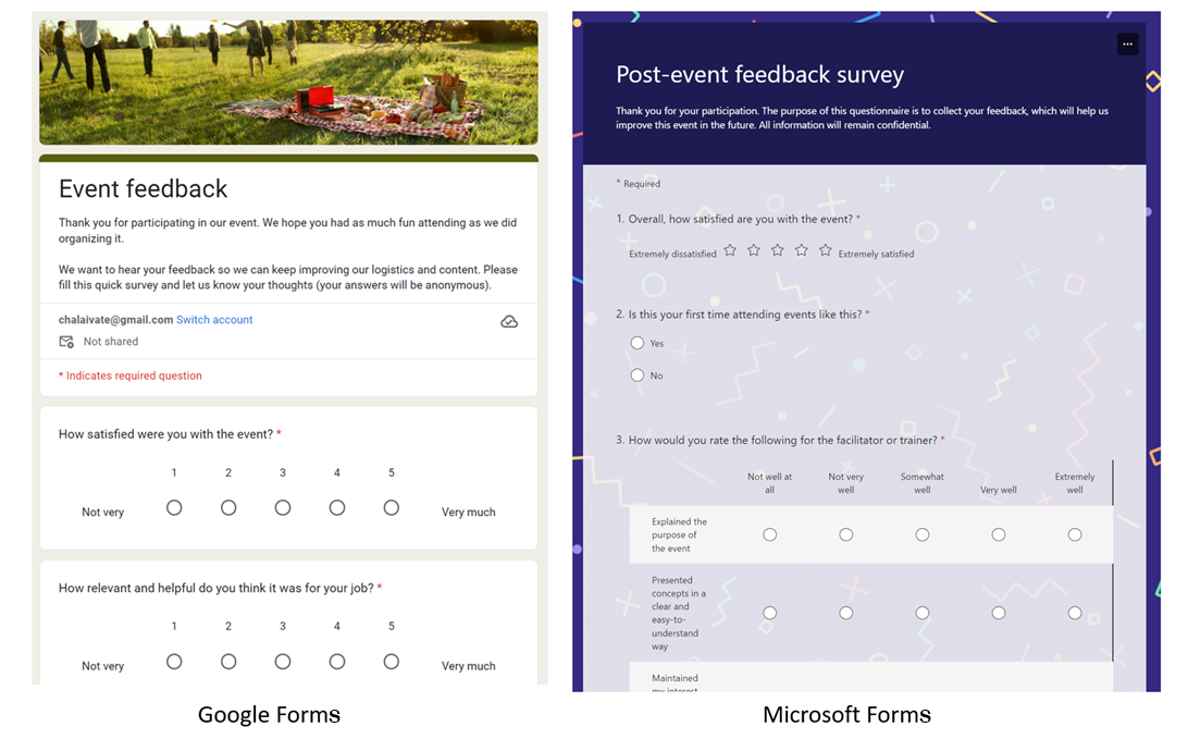 เปรียบเทียบ Google Forms และ Microsoft Forms