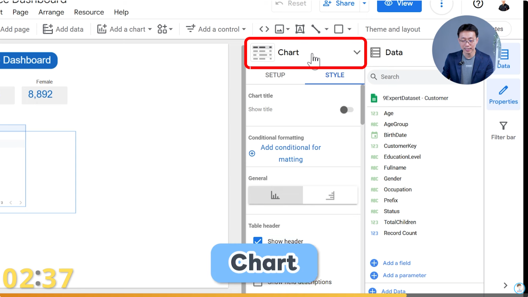 การเข้าสู่เมนู Chart เพื่อเลือกใช้งานประเภท Chart ต่าง ๆ 