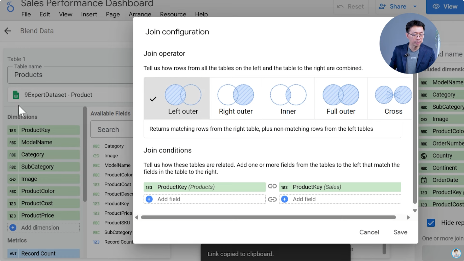 การกำหนด Join Operator โดยในตัวอย่างนี้จะเลือกเป็น Left outer