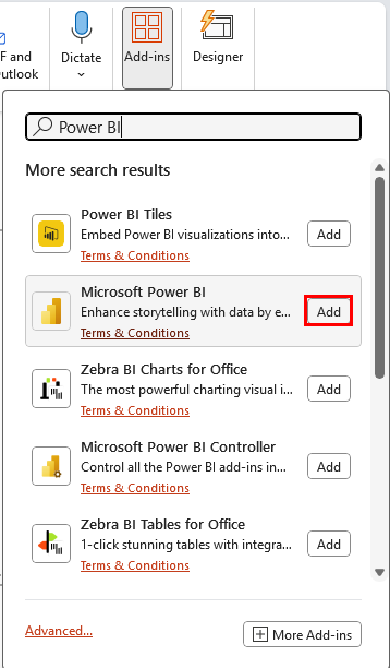 กด Add ที่เครื่องมือชื่อว่า Microsoft Power BI