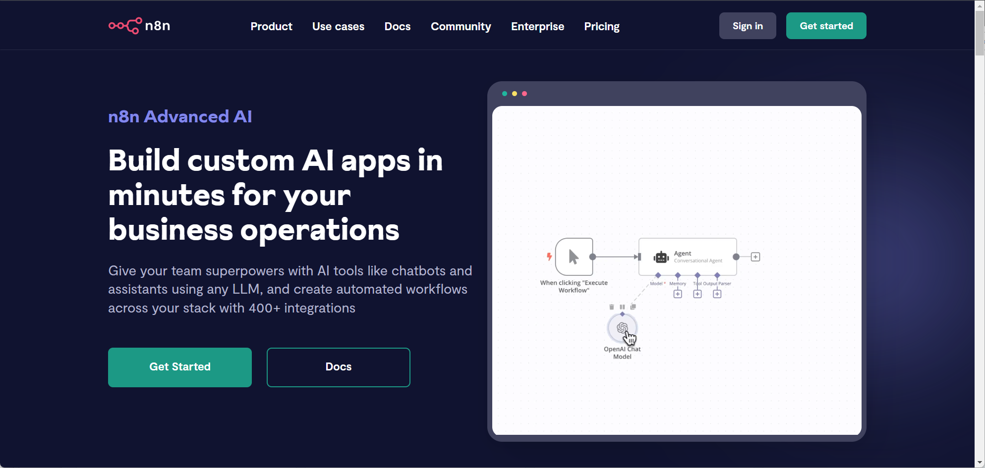 n8n อีกเครื่องมือที่สามารถสร้าง AI Agent ที่มีความสามารถสูง ยืดหยุ่นในการพัฒนาด้าน AI Apps สร้าง AI Wokflow ได้พร้อมมี API เชื่อมต่อกว่า 400 ตัว