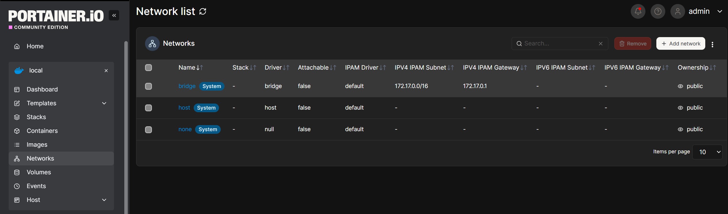 การ Add network เข้า Network list บน Portainer