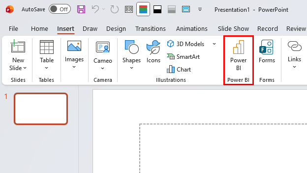เครื่องมือ Add-ins Power BI จะไปแสดงที่ Insert Tab