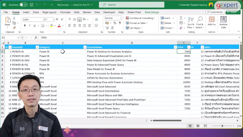 ไฟล์ Excel สำหรับการนำมาใช้บน Power Apps