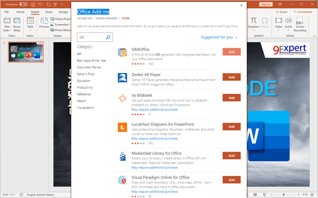 เลือก QR4Office เพื่อทำการติดตั้ง Add-Ins