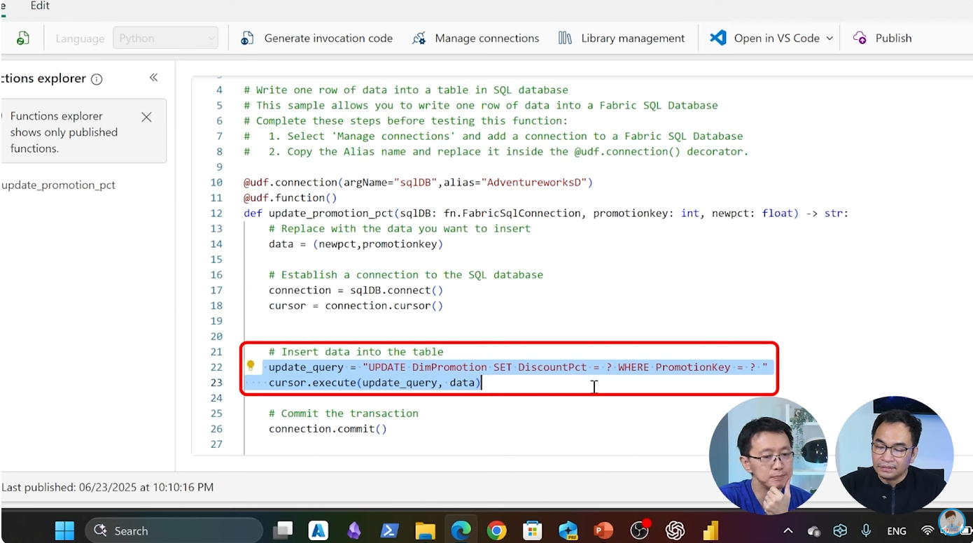 คำสั่งที่ใช้ในการอัปเดตข้อมูลภายใน SQL Server ที่ตาราง DimPromotion