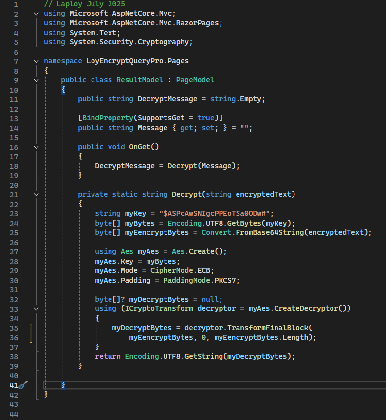 แทนที่โค้ดในหน้า Result.cshtml ด้วยโค้ดนี้