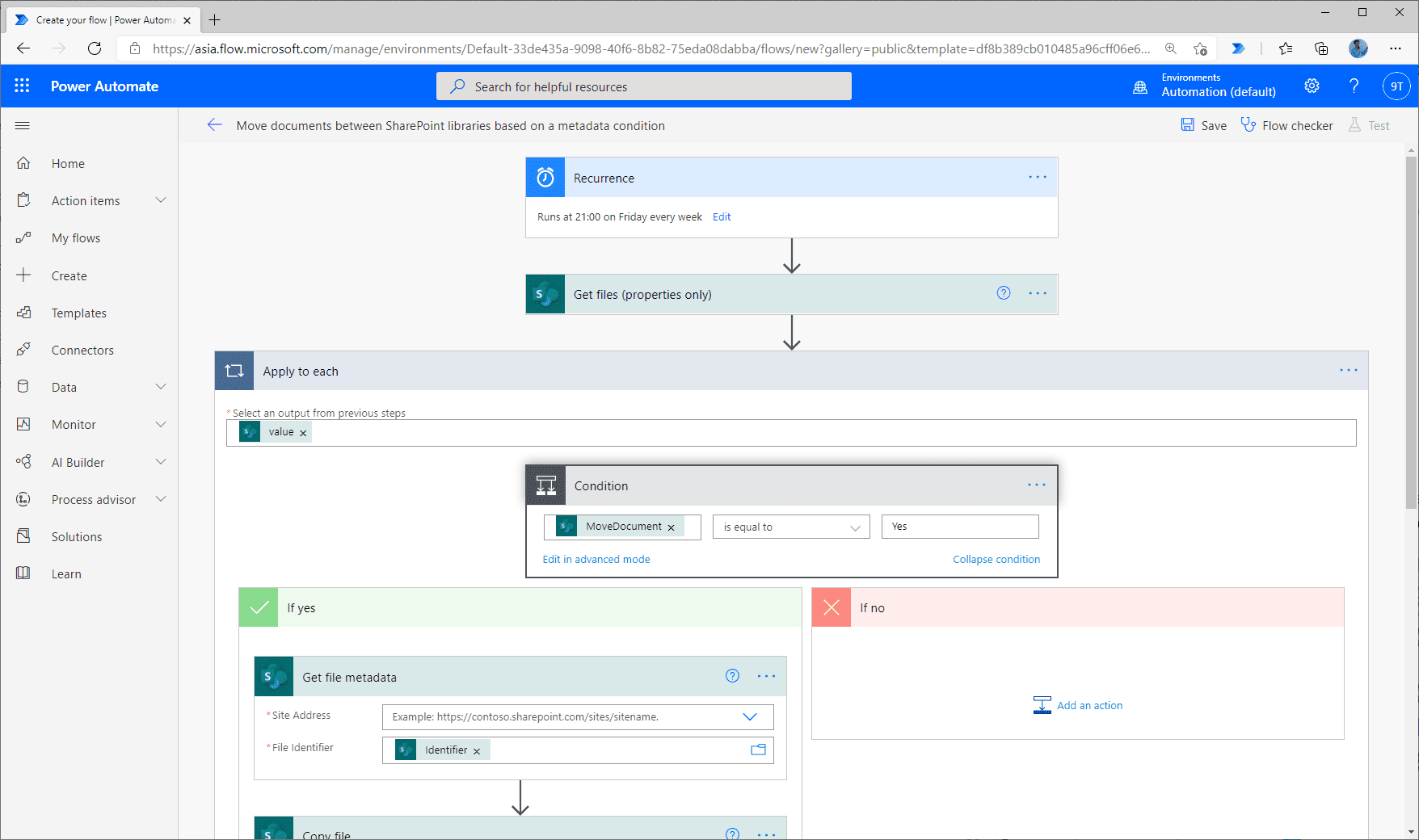 Schedule Flow สำหรับการย้ายเอกสาร โดยทำงานทุก ๆ 3 ทุ่มของทุกวัน