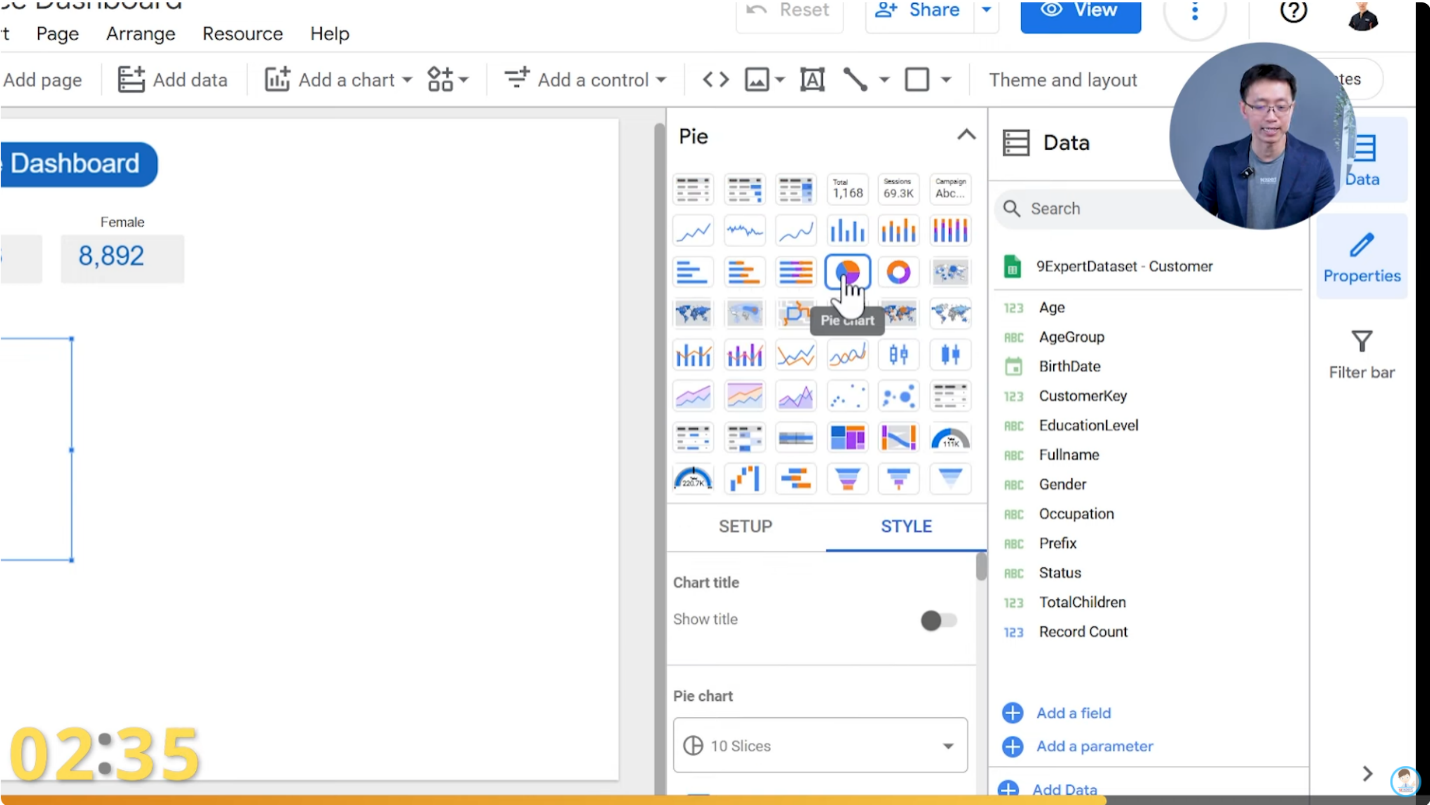 การสร้างกราฟประเภท Pie chart บน Looker Studio
