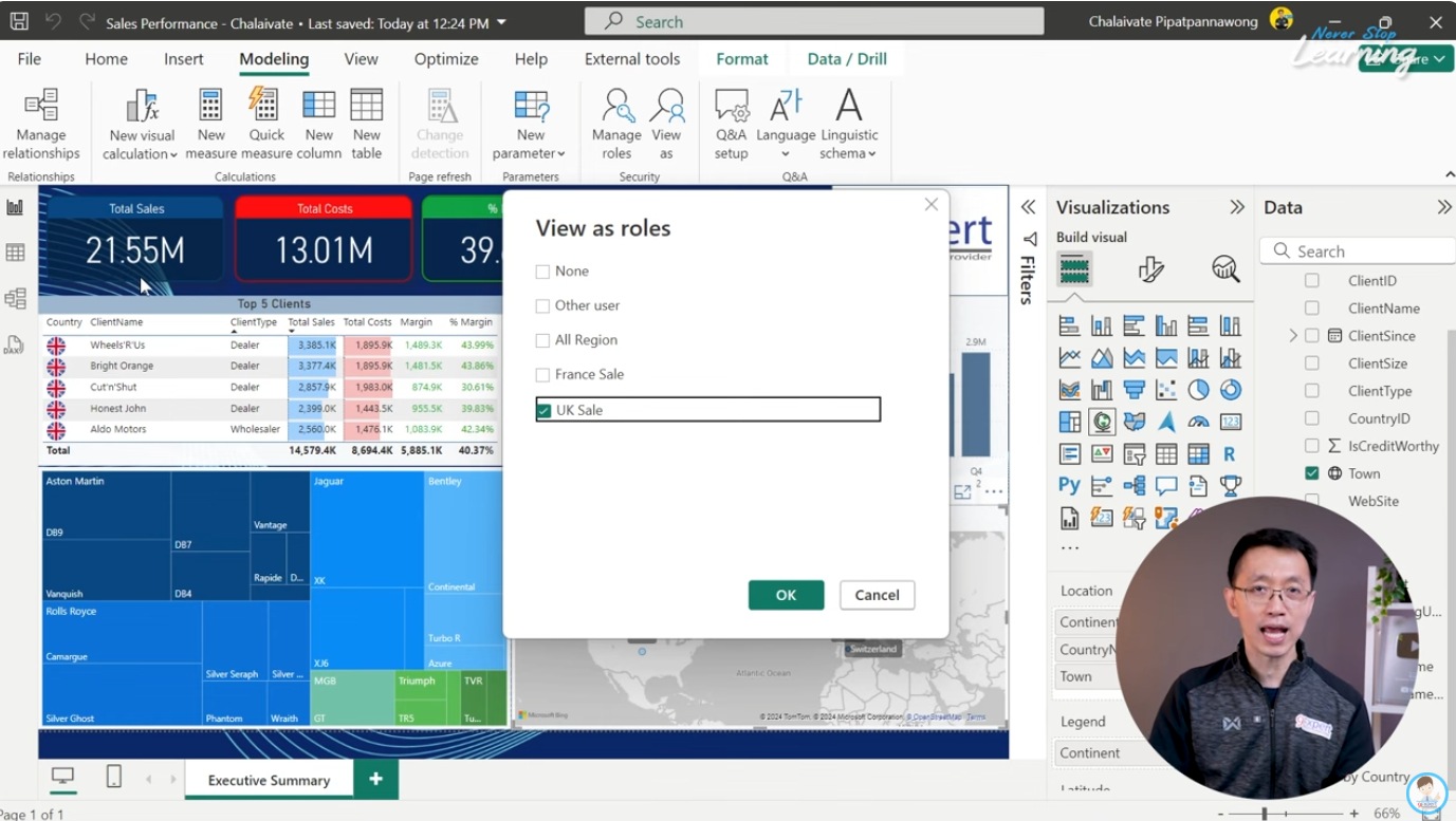 การเลือก Role ที่สร้างเพื่อใช้ในการดู Report/Dashboard