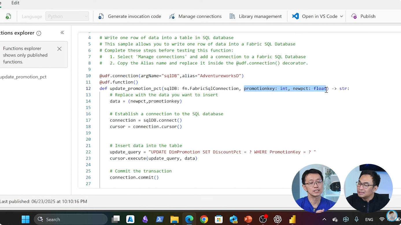ระบุค่าตัวแปร promotionkey, newpct ที่คำสั่งด้านบน