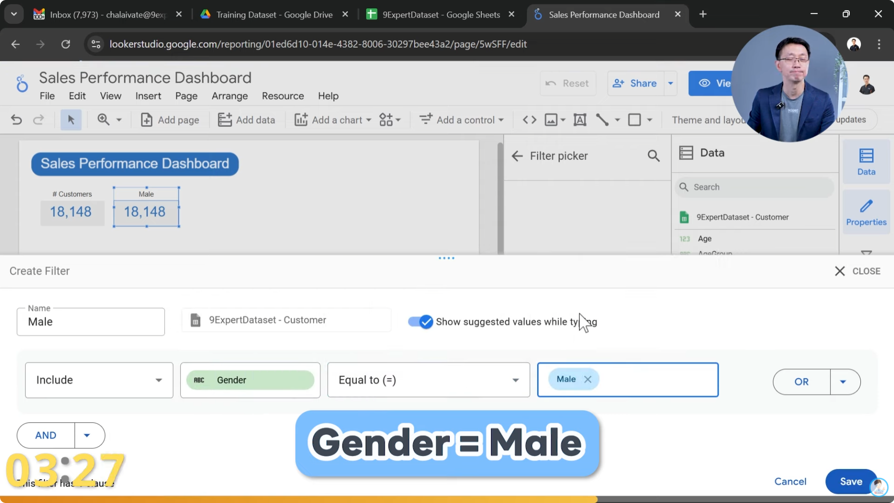 การเพิ่ม Filter แยกจำนวนลูกค้าตามเพศ