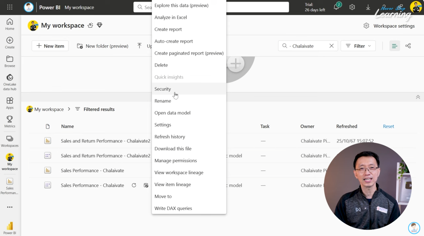 การเข้าไปตั้งค่า Security ที่ Semantic Model บน Power BI Service
