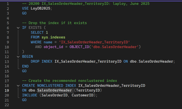 สคริปต์สร้างดรรชนี IX_SalesOrderHeader_TerritoryID