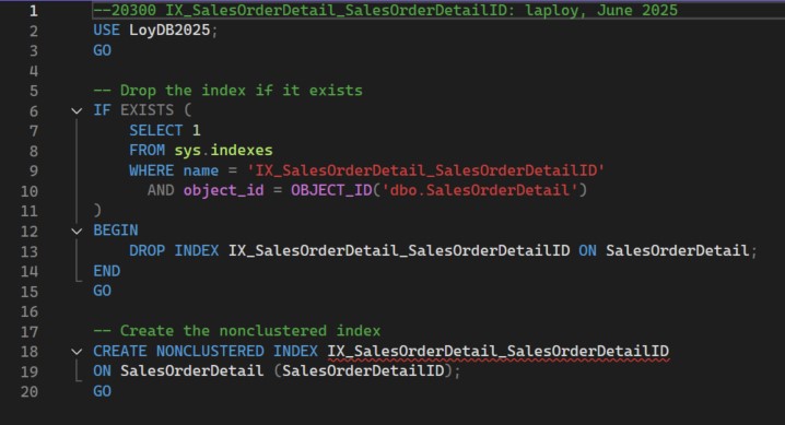 สคริปต์สร้างดรรชนี  IX_SalesOrderDetail_SalesOrderDetailID