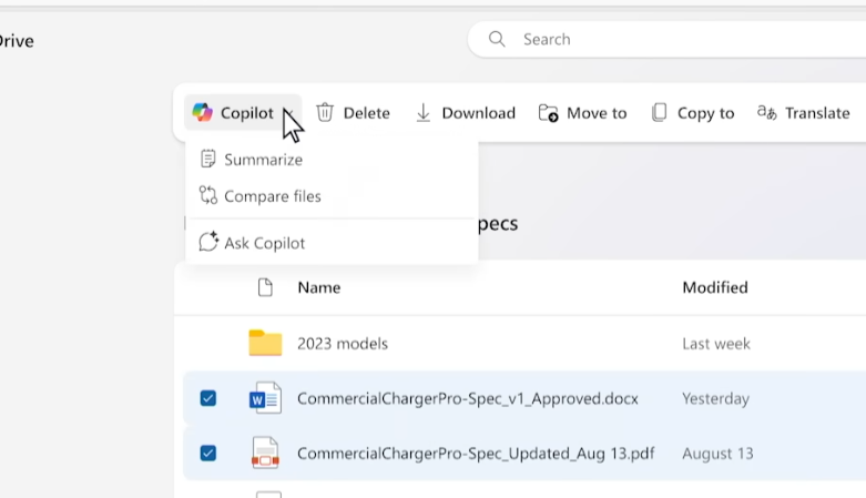 การใช้ Copilot เพื่อสรุปข้อมูลในไฟล์