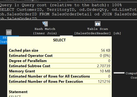 Tool tip ของแผนการดำเนินงานหลังตัด JOIN ออกแล้ว