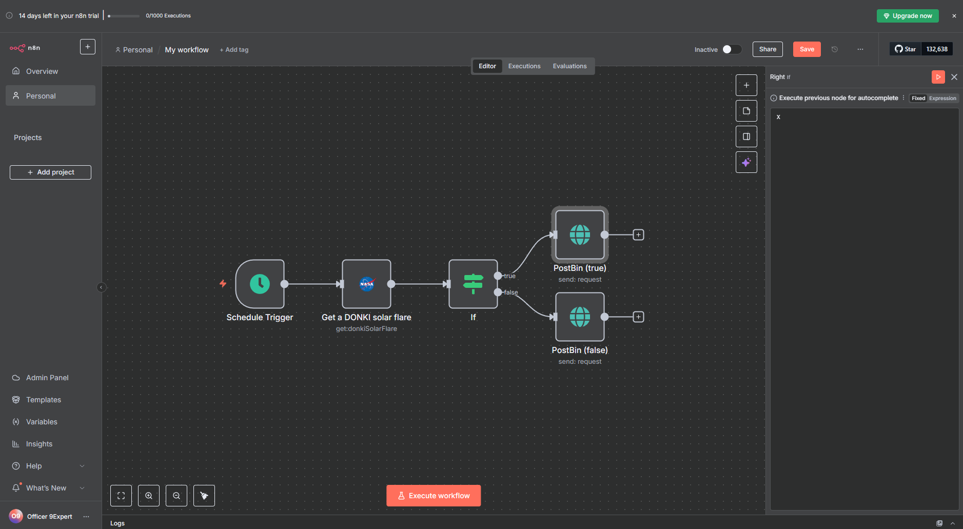 หน้าตาของ UI บน n8n