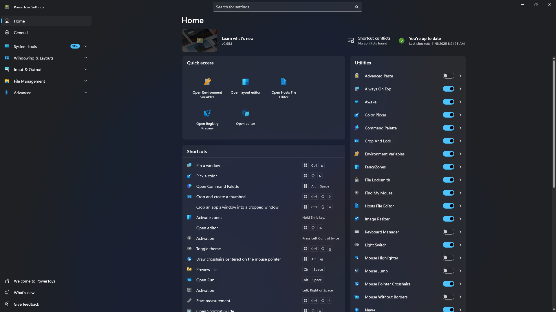 หน้าตาของ Microsoft PowerToys