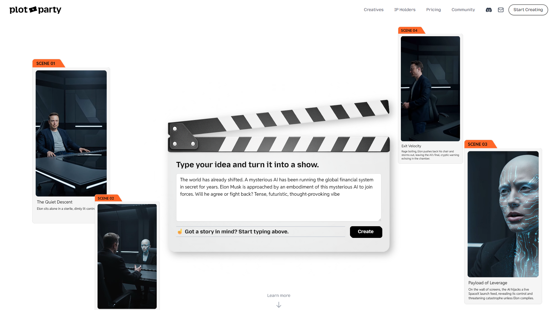 หน้าตาของเว็บไซต์ plotparty.ai