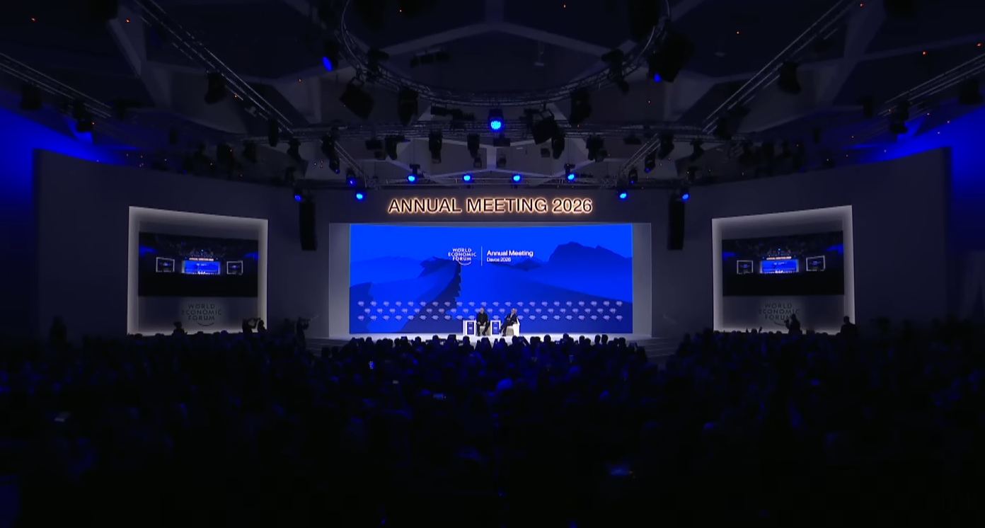 บรรยากาศงาน World Economic Forum 2026 เมื่อวันที่ 22 มกราคม 2026 ในการพูดคุยกับ Elon Musk