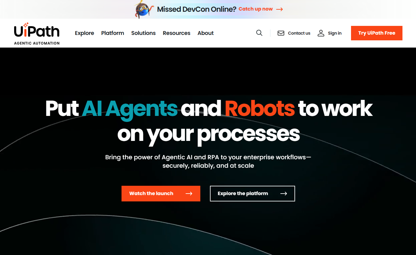 หน้าเว็บไซต์ปัจจุบันของ UiPath