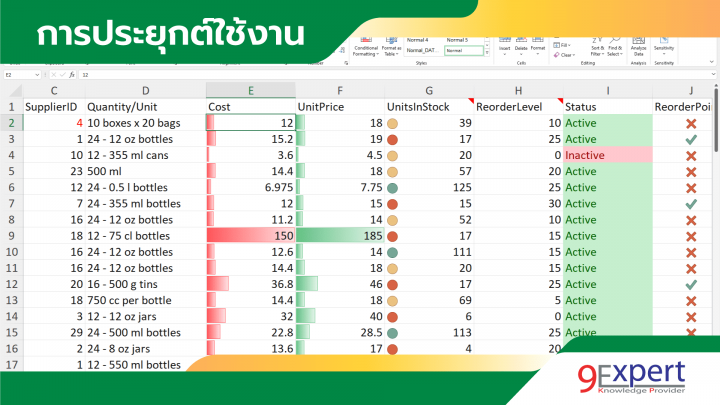 การประยุกต์งานใน Microsoft Excel